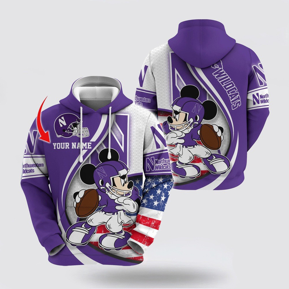 Custom NCAA Northwestern Wildcats Hoodie Mickey Mouse 100 Year Anniversary Hoodie