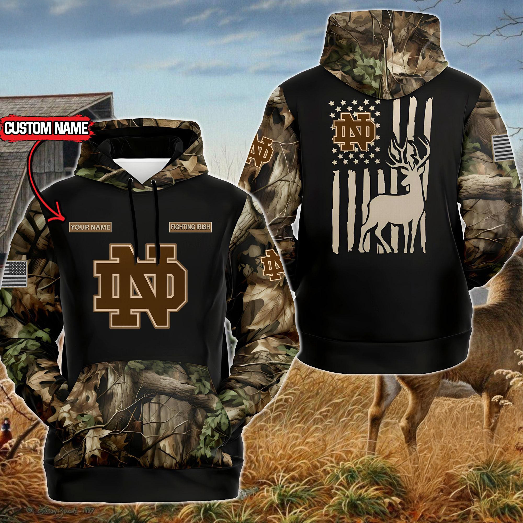 Custom NCAA Notre Dame Fighting Irish Sporty Camo Hunting Style Hoodie Fan Gifts