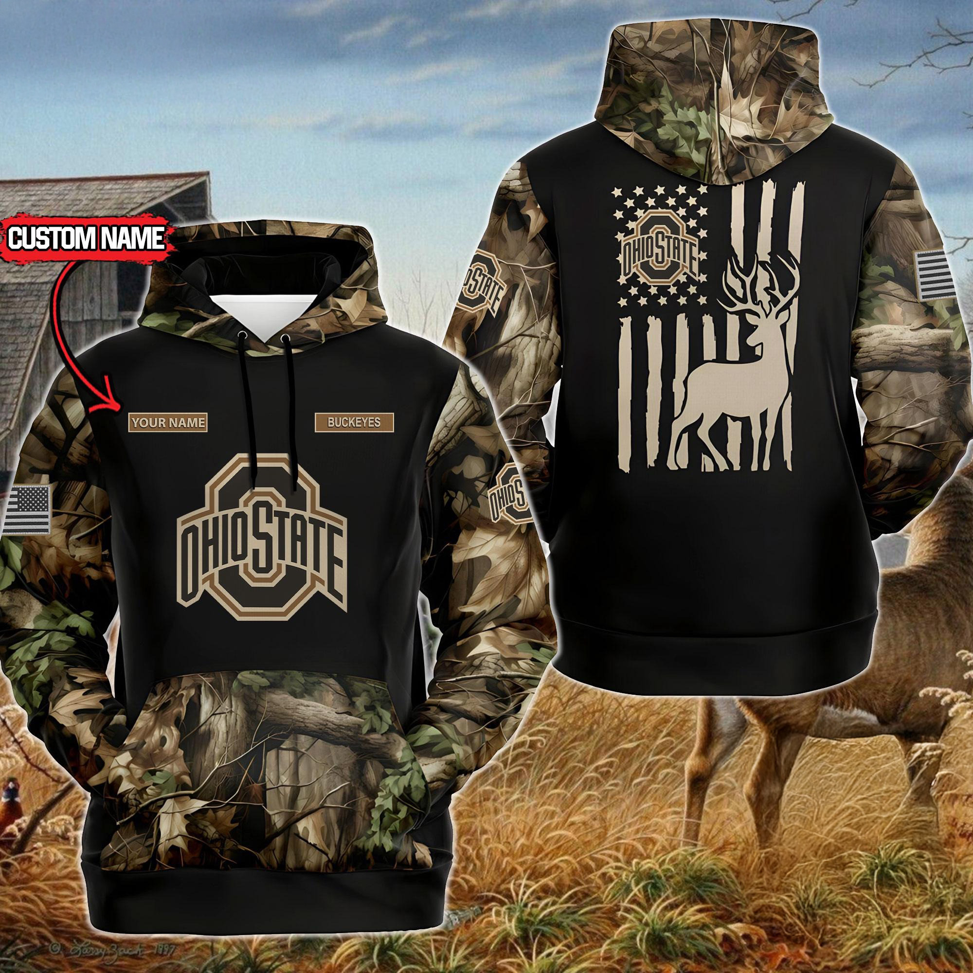Custom NCAA Ohio State Buckeyes Sporty Camo Hunting Style Hoodie Gifts For Men