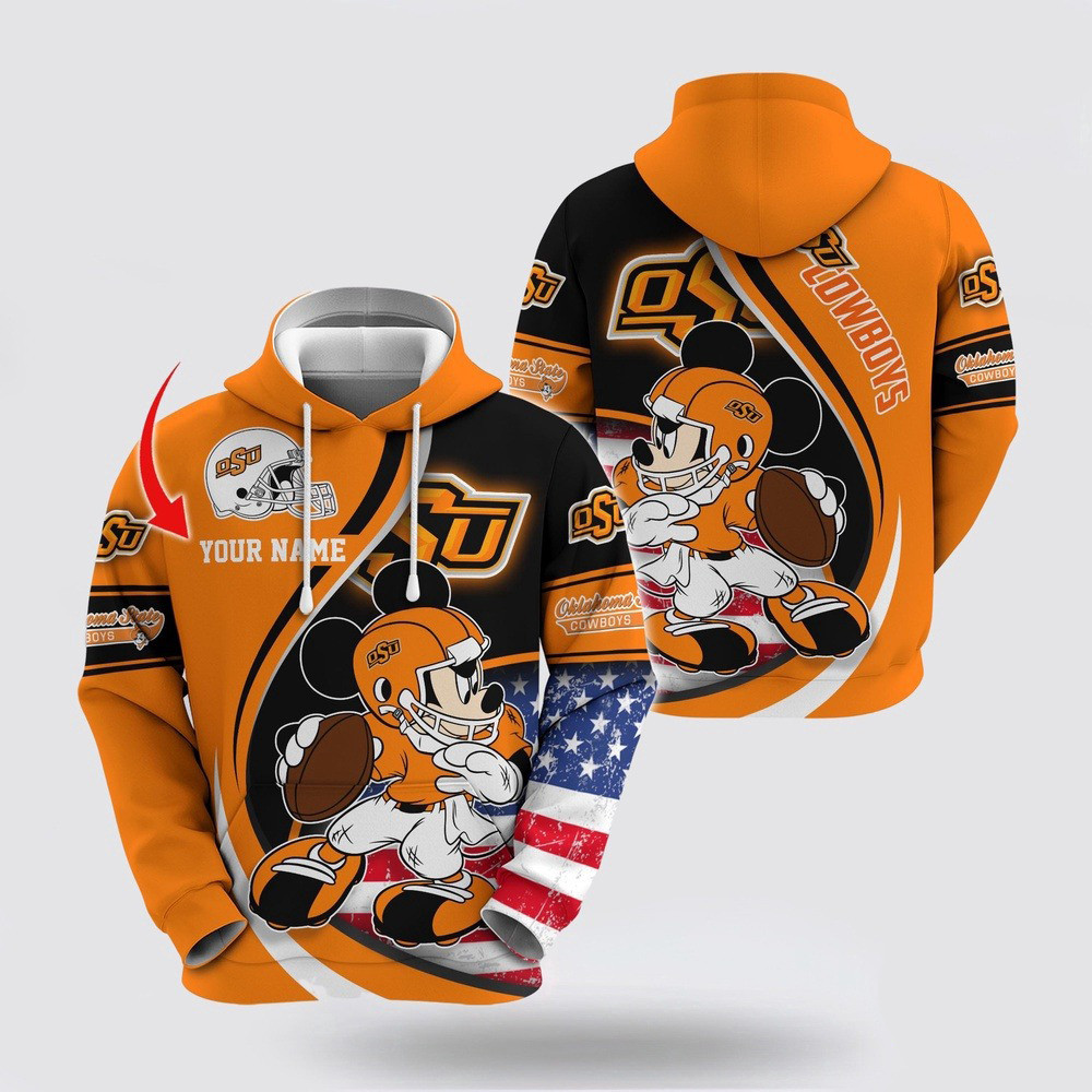 Custom NCAA Oklahoma State Cowboys Hoodie Mickey Mouse 100 Year Anniversary Hoodie