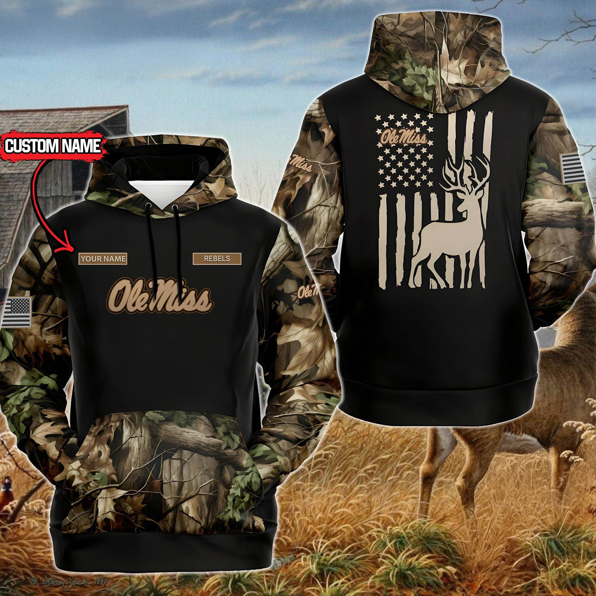 Custom NCAA Ole Miss Rebels Sporty Camo Hunting Style Hoodie Best Gifts For Basketball Lovers