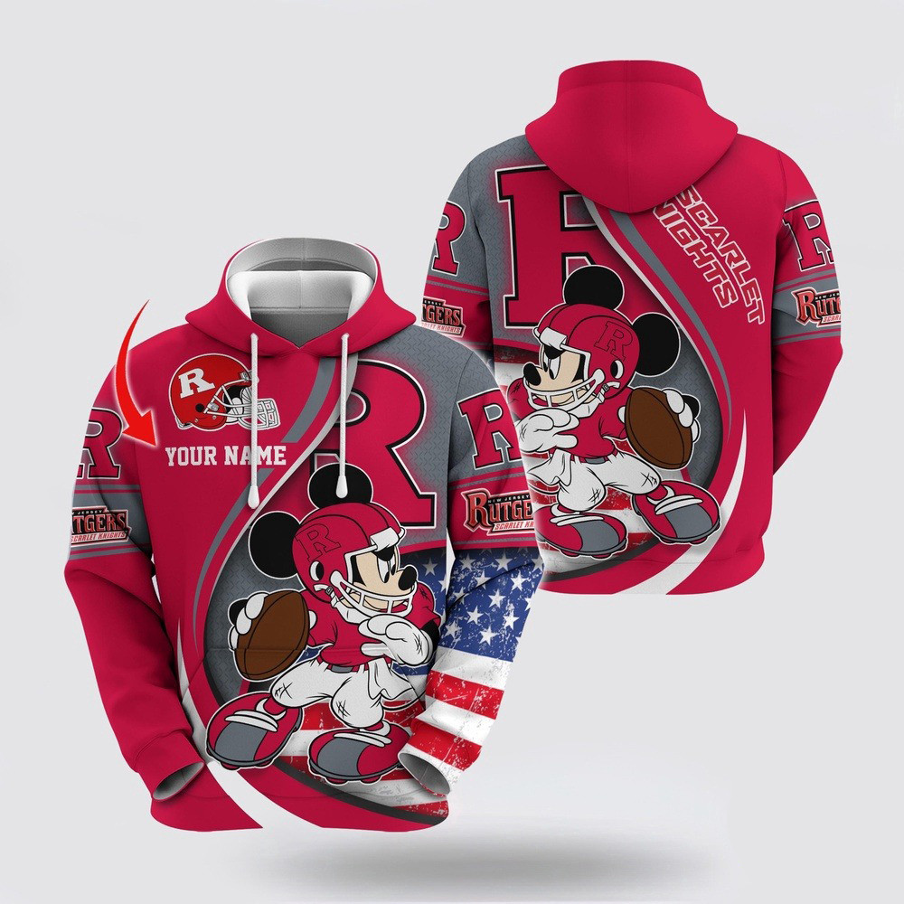Custom NCAA Rutgers Scarlet Knights Hoodie Mickey Mouse 100 Year Anniversary Hoodie