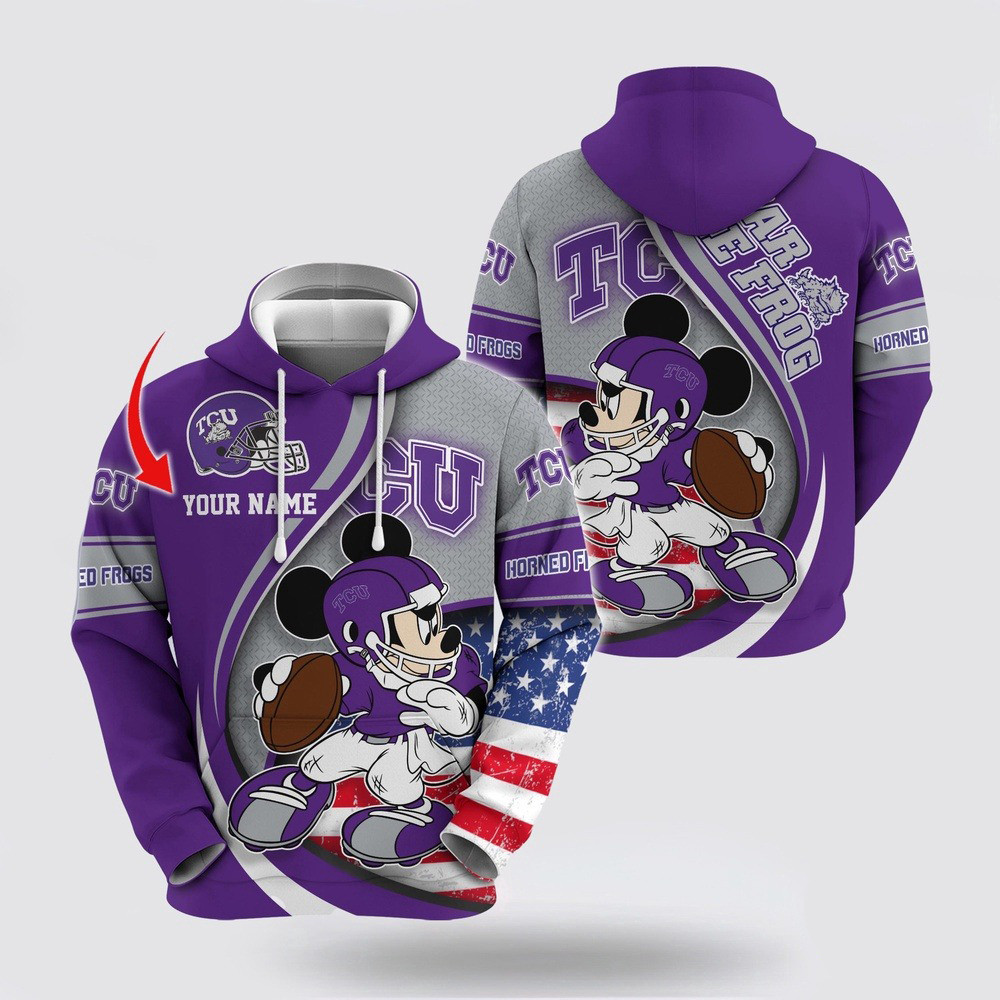 Custom NCAA TCU Horned Frogs Hoodie Mickey Mouse 100 Year Anniversary Hoodie Fans Gifts