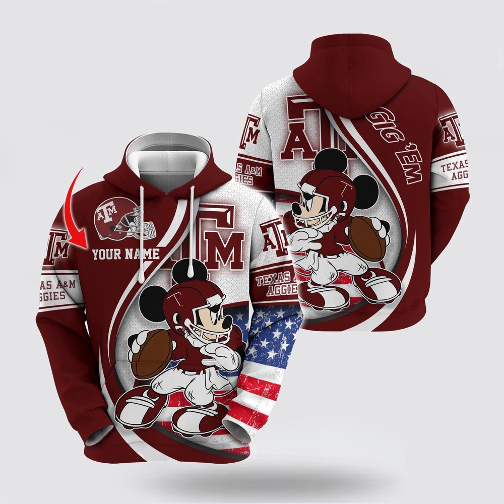 Custom NCAA Texas A&M Aggies Hoodie Mickey Mouse 100 Year Anniversary Hoodie Husband Gifts
