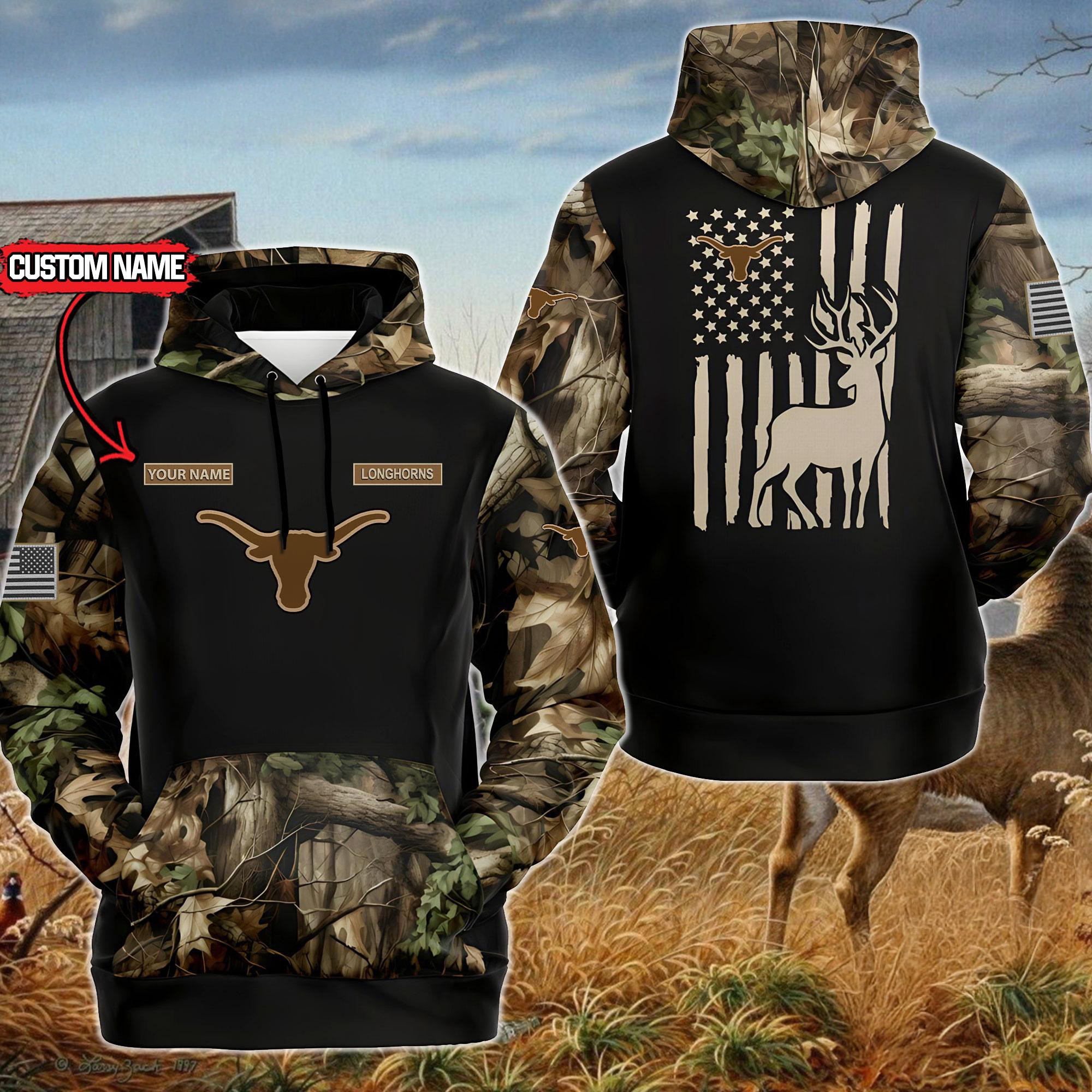 Custom NCAA Texas Longhorns Sporty Camo Hunting Style Hoodie Unique Gifts For Basketball Lovers