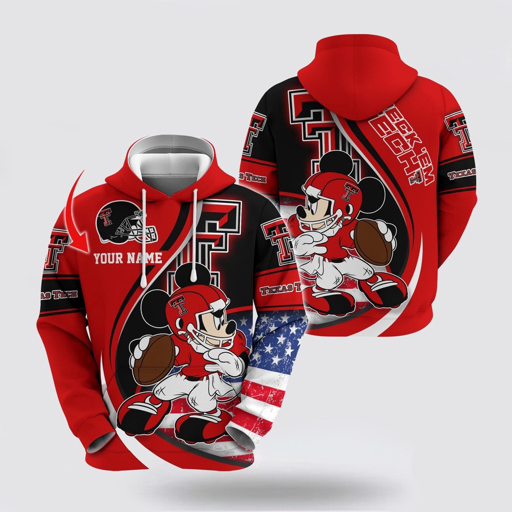 Custom NCAA Texas Tech Red Raiders Hoodie Mickey Mouse 100 Year Anniversary Hoodie