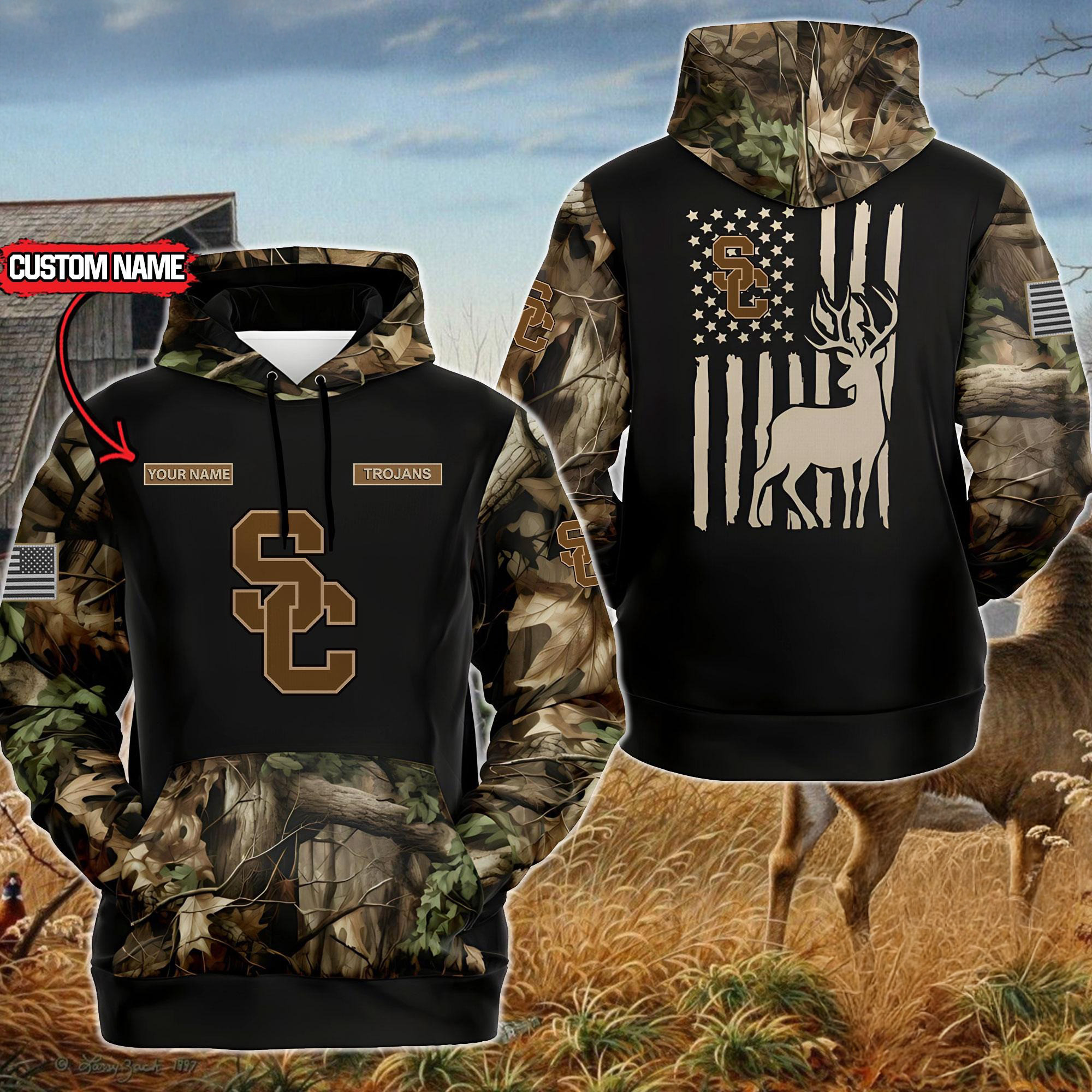 Custom NCAA USC Trojans Sporty Camo Hunting Style Hoodie Best Gift For A Basketball Fan