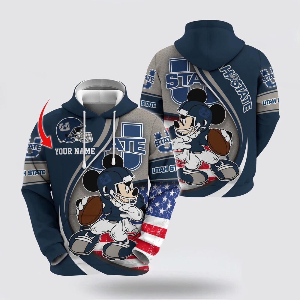 Custom NCAA Utah State Aggies Hoodie Mickey Mouse 100 Year Anniversary Hoodie Gifts For Son