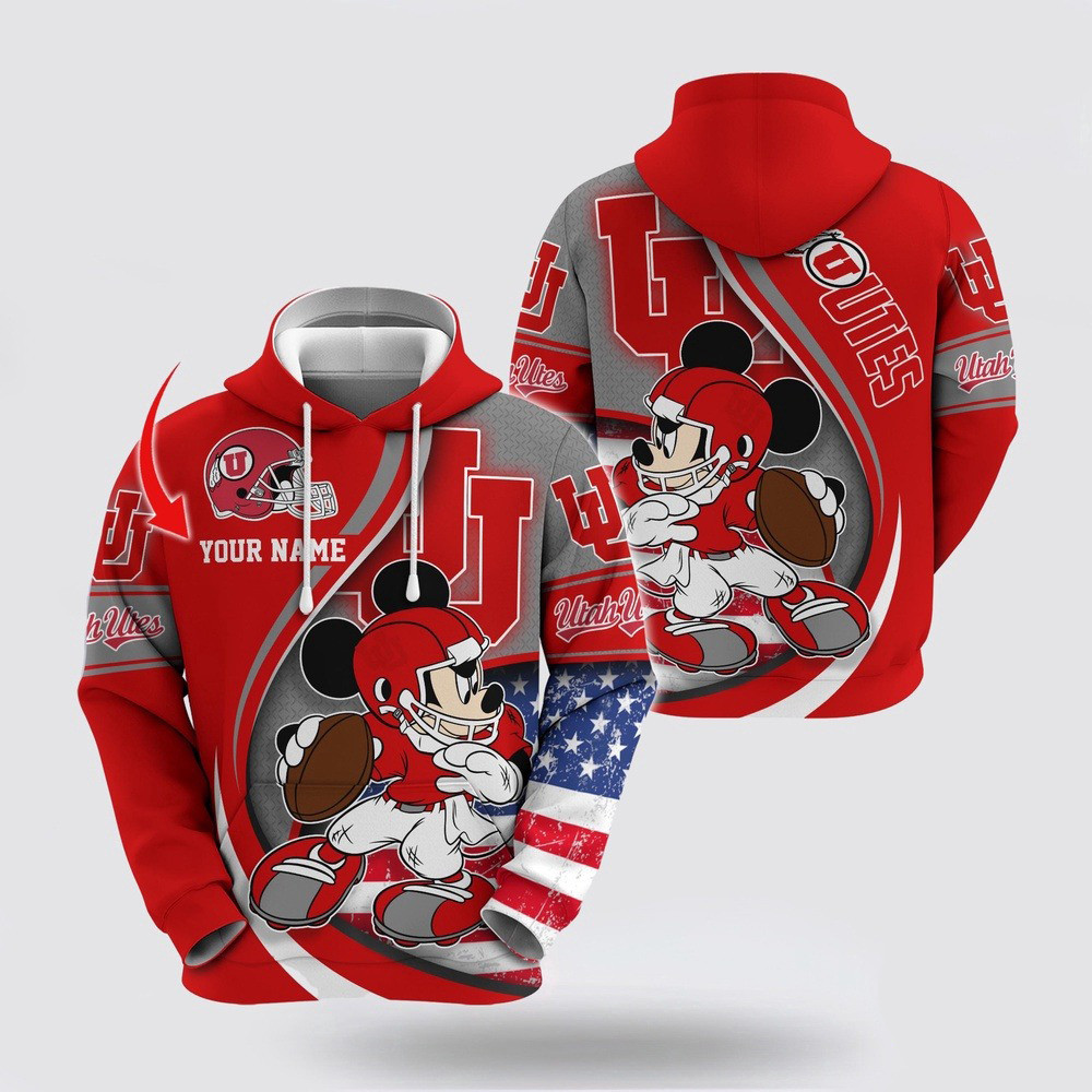 Custom NCAA Utah Utes Hoodie Mickey Mouse 100 Year Anniversary Hoodie Fans Gifts