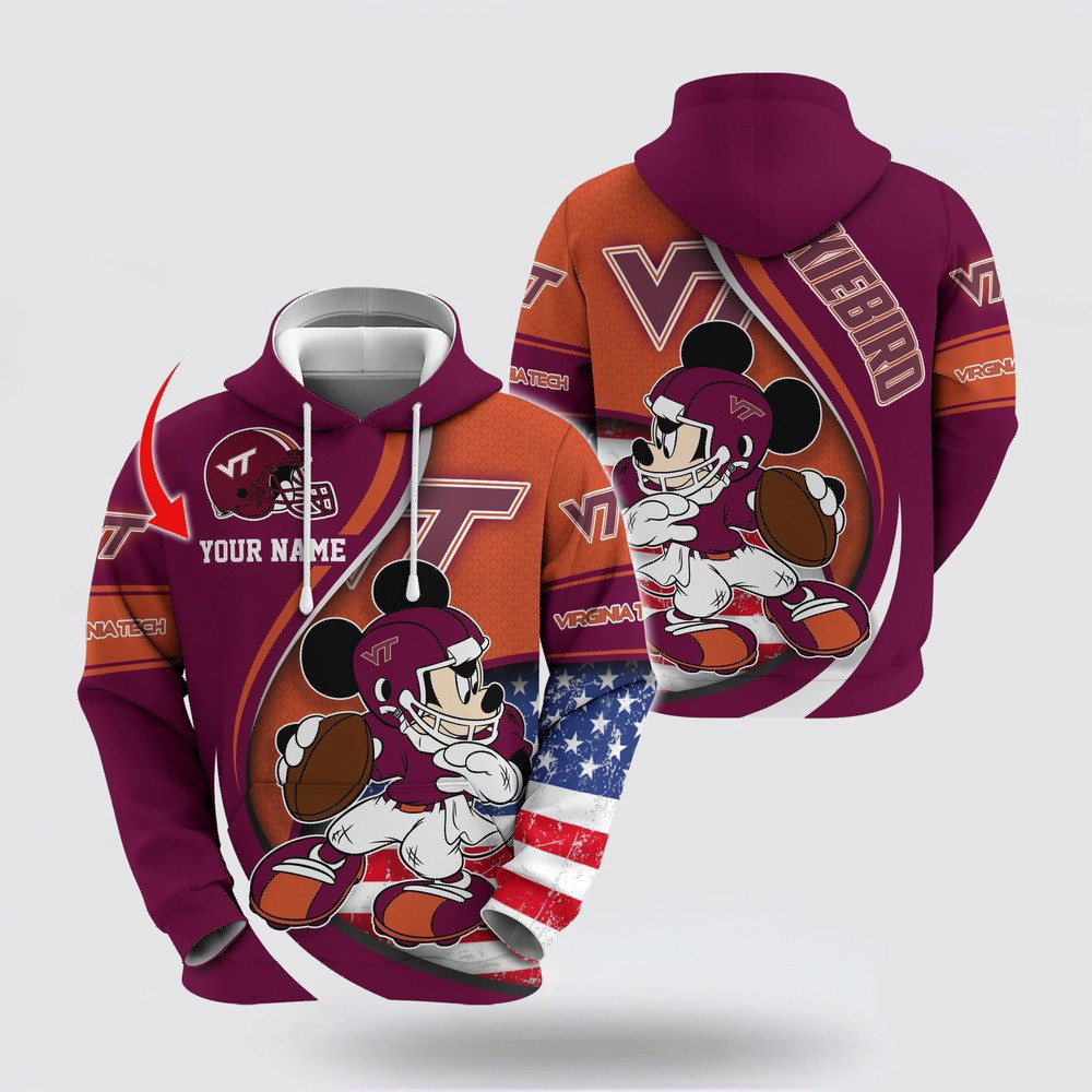 Custom NCAA Virginia Tech Hokies Hoodie Mickey Mouse 100 Year Anniversary Hoodie For Fans