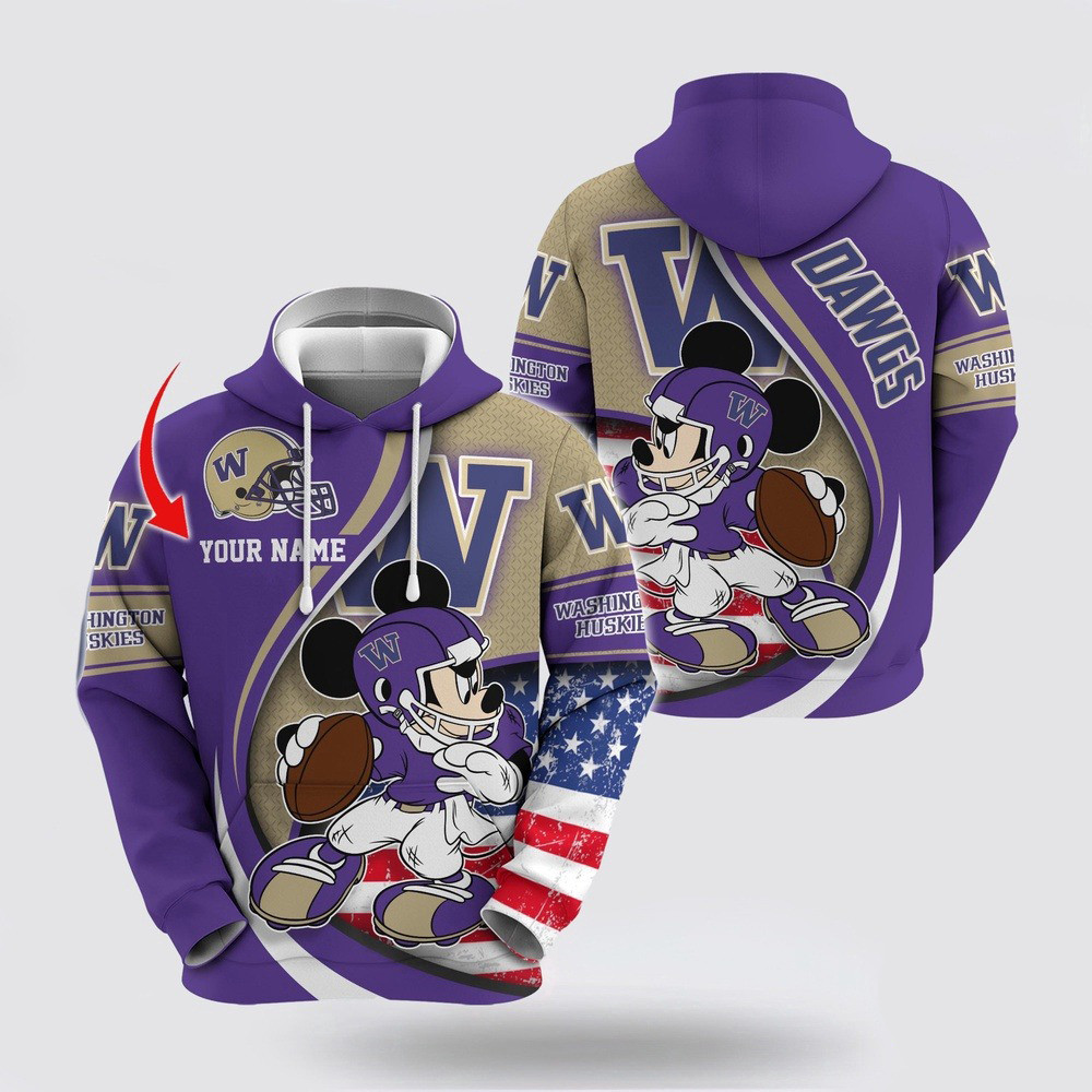 Custom NCAA Washington Huskies Hoodie Mickey Mouse 100 Year Anniversary Hoodie For Fans