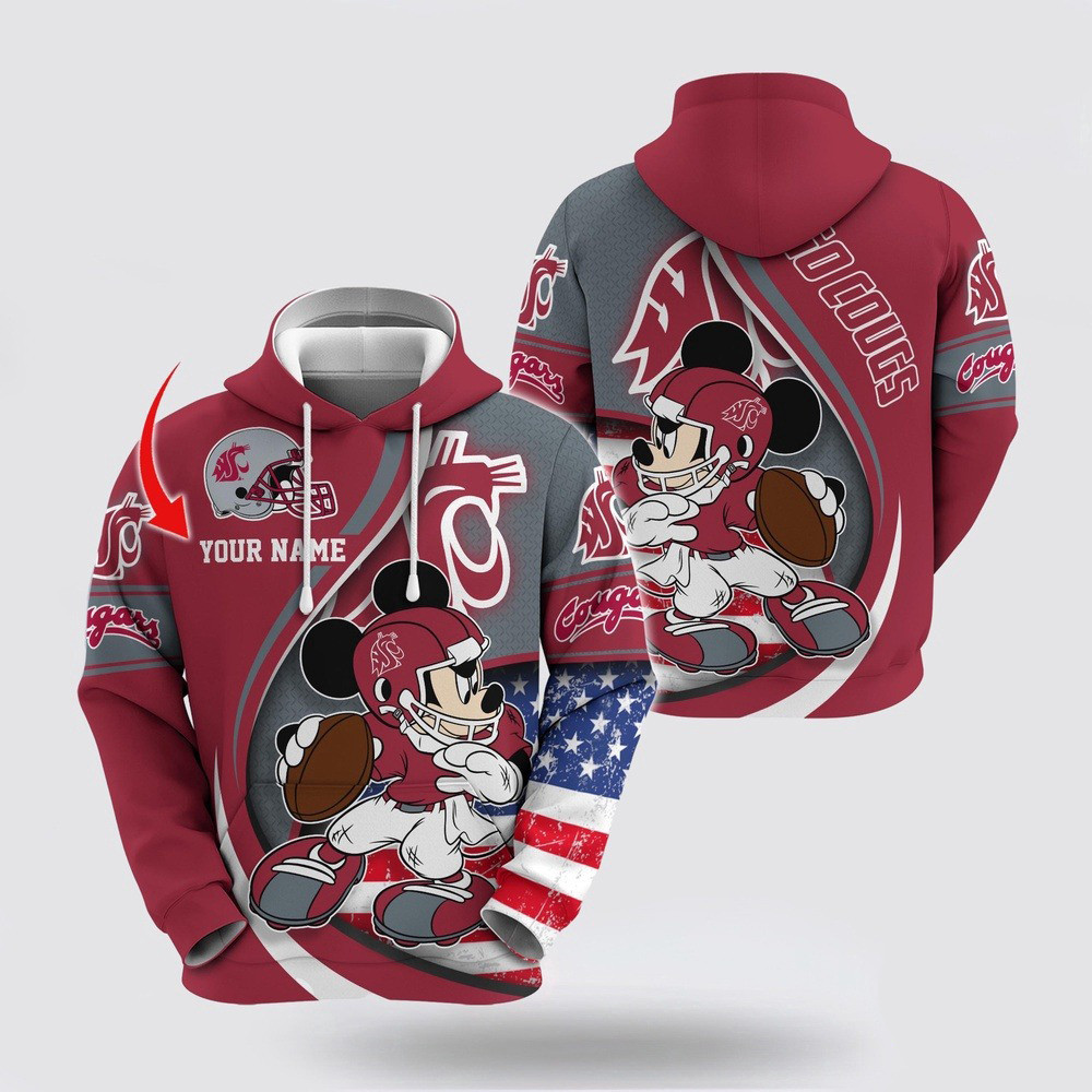 Custom NCAA Washington State Cougars Hoodie Mickey Mouse 100 Year Anniversary Hoodie For Fans