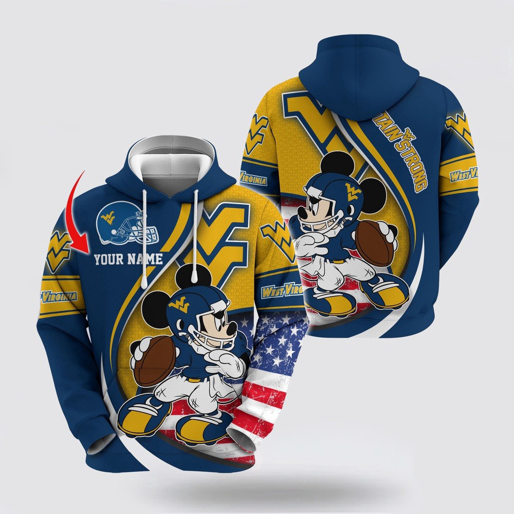 Custom NCAA West Virginia Mountaineers Hoodie Mickey Mouse 100 Year Anniversary Hoodie