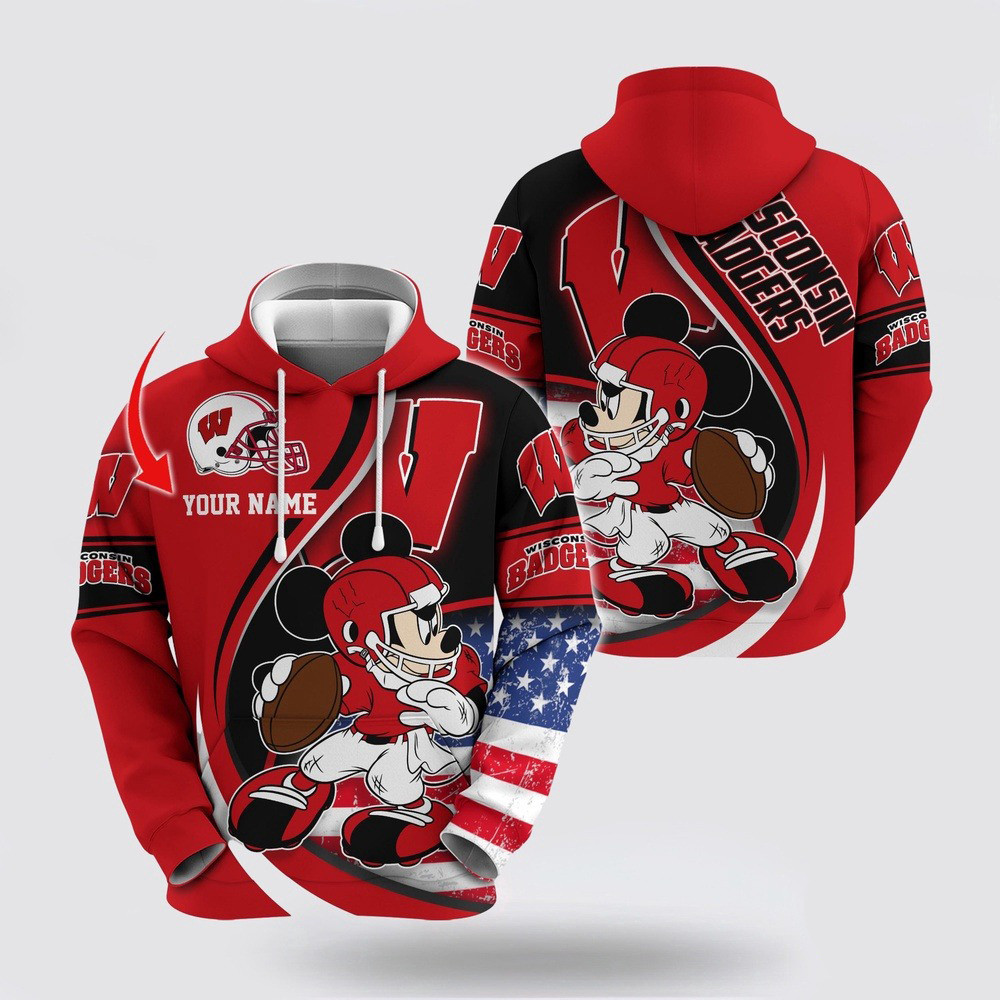 Custom NCAA Wisconsin Badgers Hoodie Mickey Mouse 100 Year Anniversary Hoodie Son Gifts