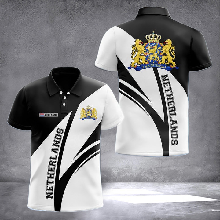 Custom Netherlands Coat Of Arms Black And White Polo Shirt Men Dutch Clothing Gifts For Dutch