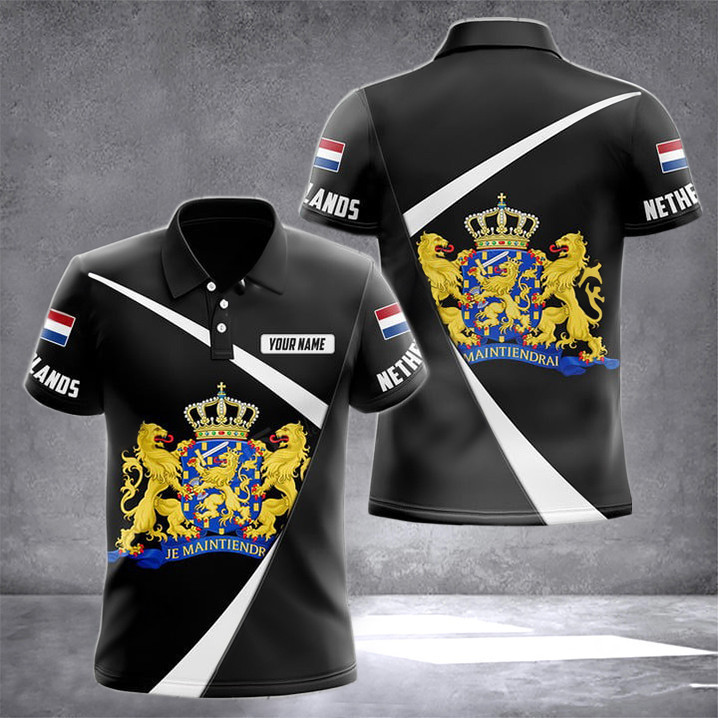 Custom Netherlands Coat Of Arms Black Form Polo Shirt Netherlands Clothing Gifts For Dutch