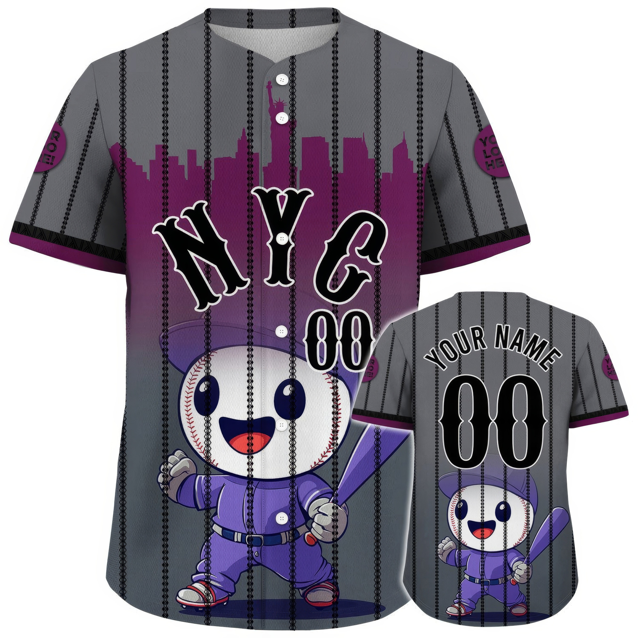 Custom New York Mascot Player City Skyline Baseball Jersey Baseball Team Gift Ideas