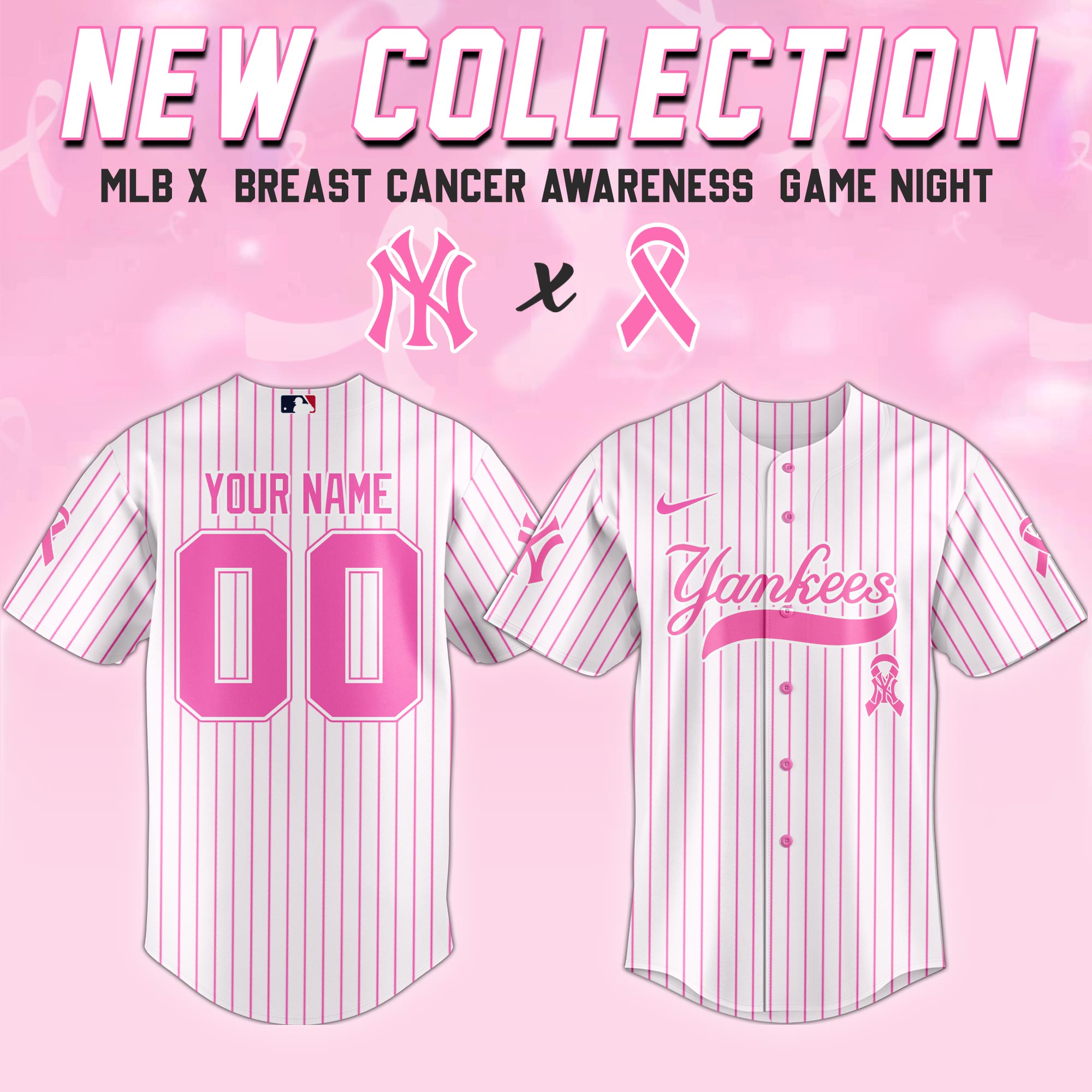 Custom New York Yankees x Breast Cancer Awareness Game Night Jersey Present For Baseball Lover