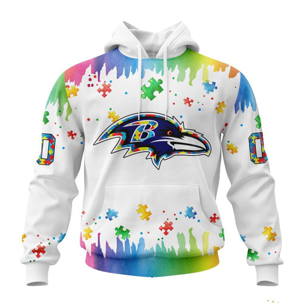 Custom NFL Baltimore Ravens Autism Awareness Design 3D Hoodie Gifts For Football Fan