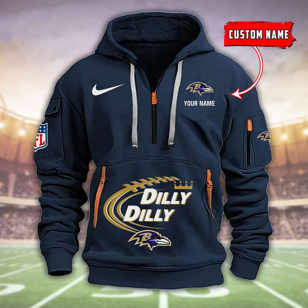 Custom NFL Baltimore Ravens Dilly Dilly Quarter Half Zip Hoodie Football Fans Clothing