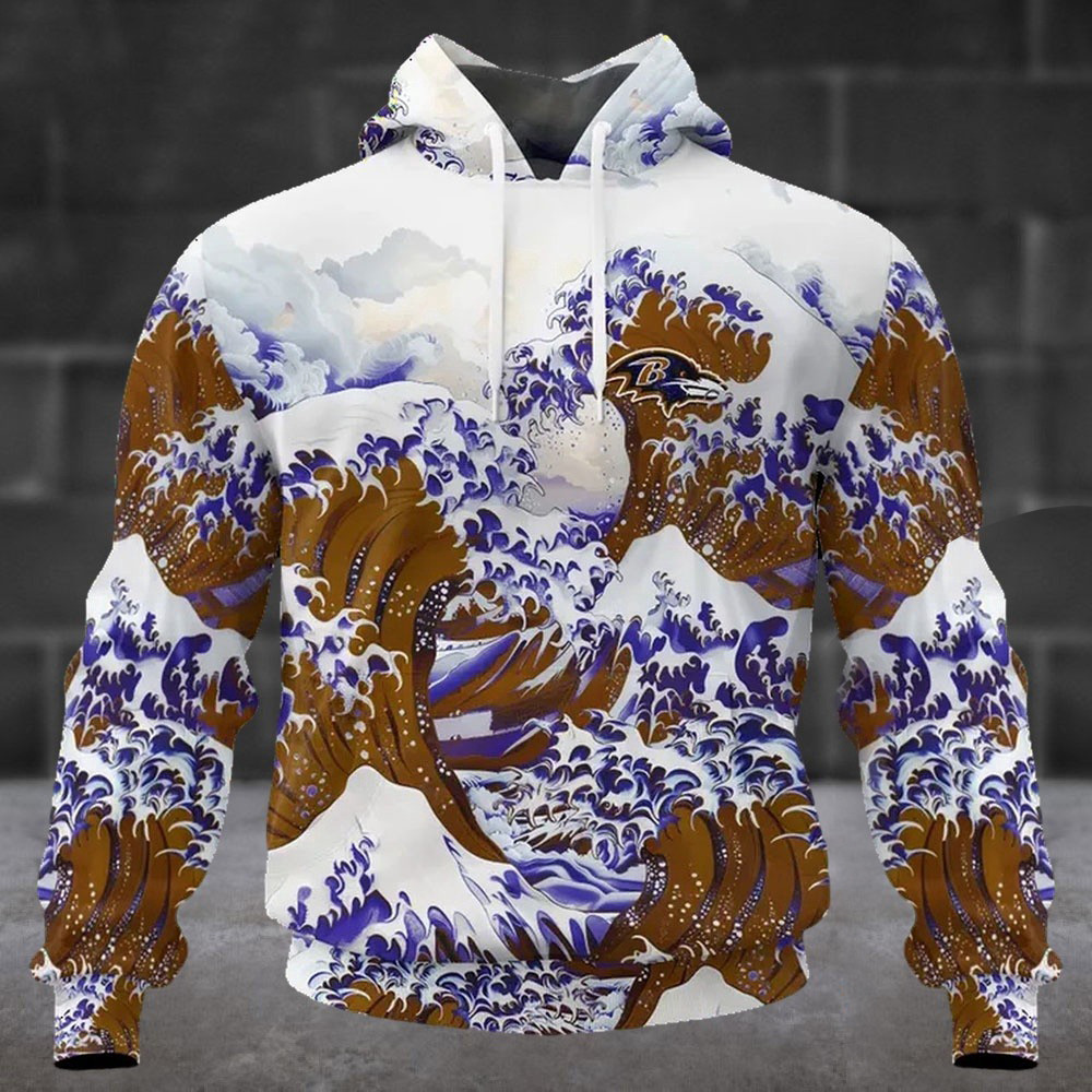 Custom NFL Baltimore Ravens Football Great Wave Hoodie Football Related Gifts