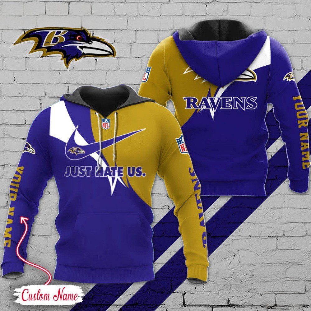 Custom NFL Baltimore Ravens Hoodie Just Hate US Sport Hoodie Best Gift For Football Lovers