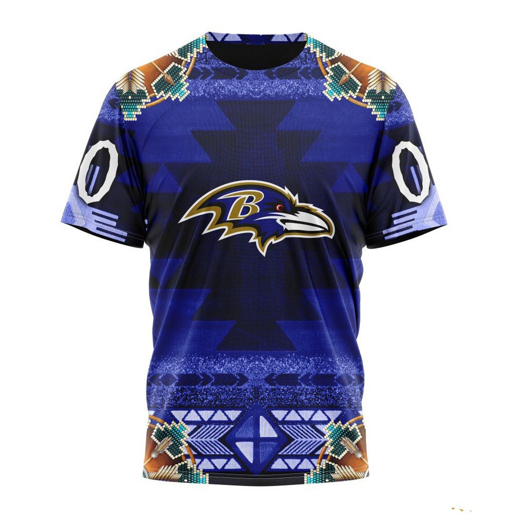 Custom NFL Baltimore Ravens Native Costume Design T-Shirt Best Gifts For Football Fans