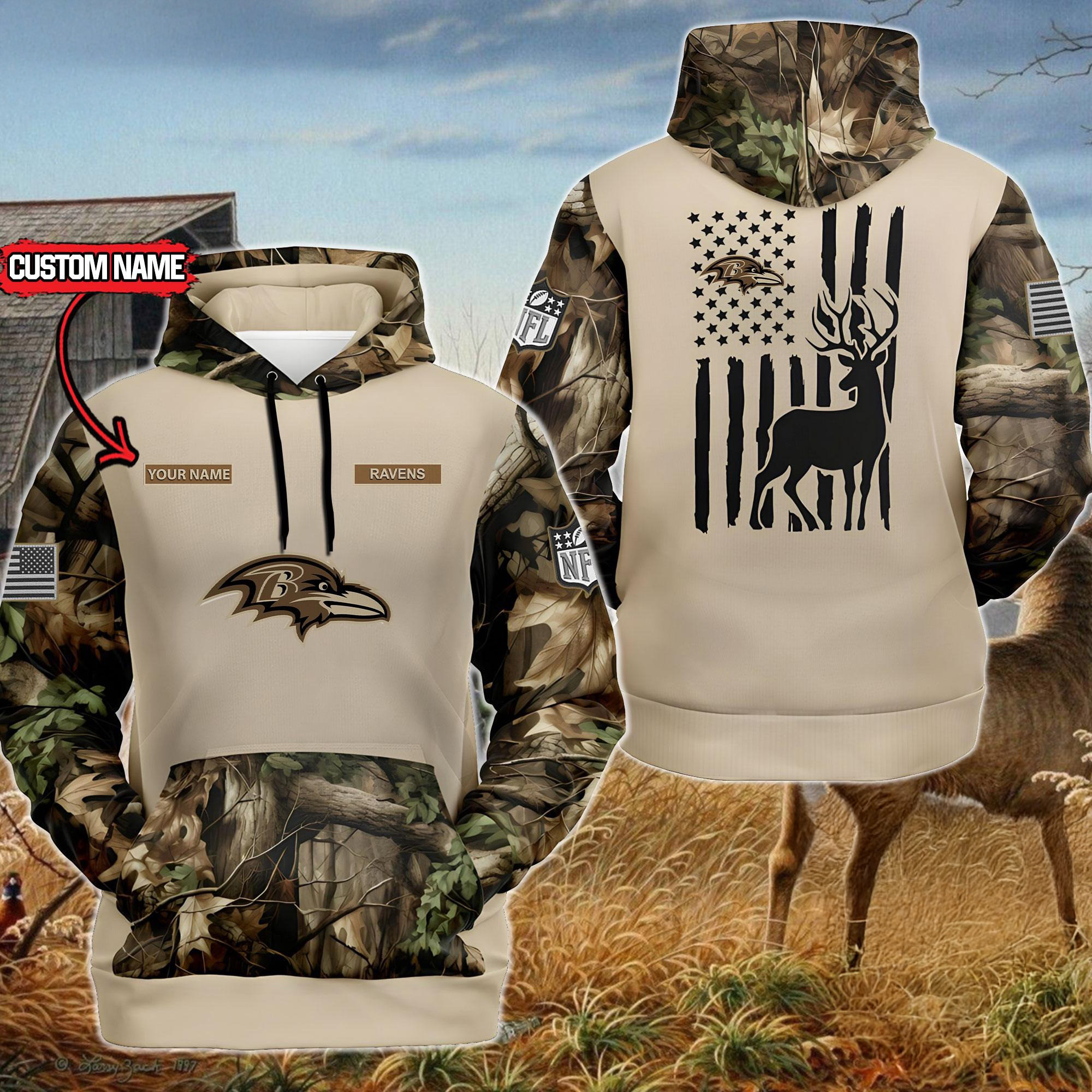 Custom NFL Baltimore Ravens Special Deer Hunting Hoodie Best Gifts For Football Fans