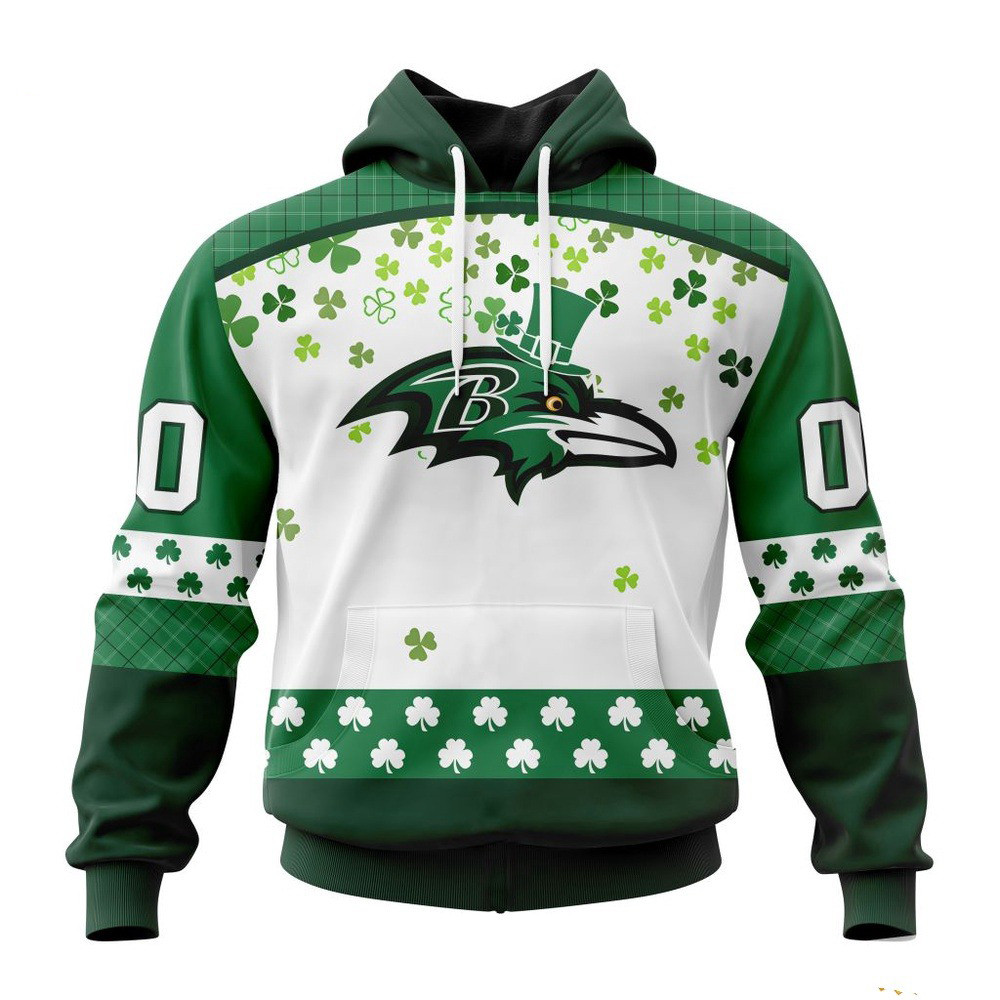 Custom NFL Baltimore Ravens St Patrick's Day Hoodie Football Fan Gift Ideas