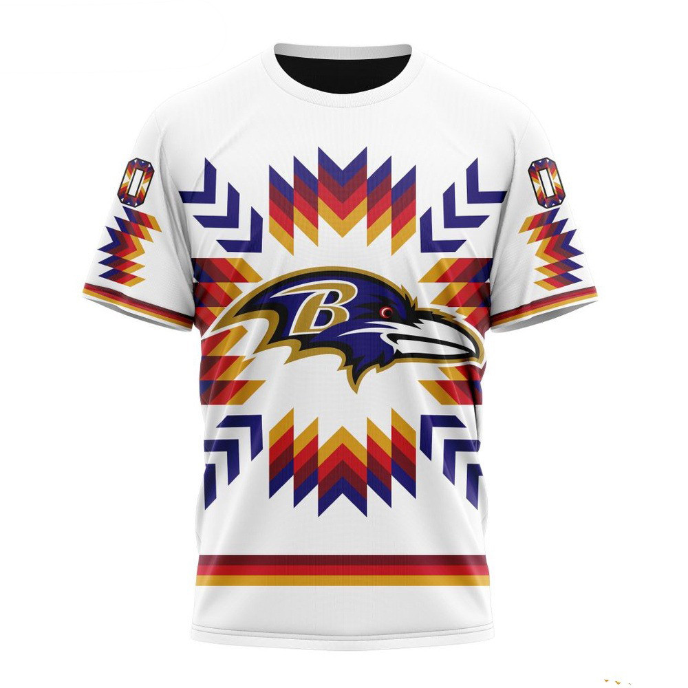 Custom NFL Baltimore Ravens T-Shirt Design With Native Pattern Presents For Football Fans