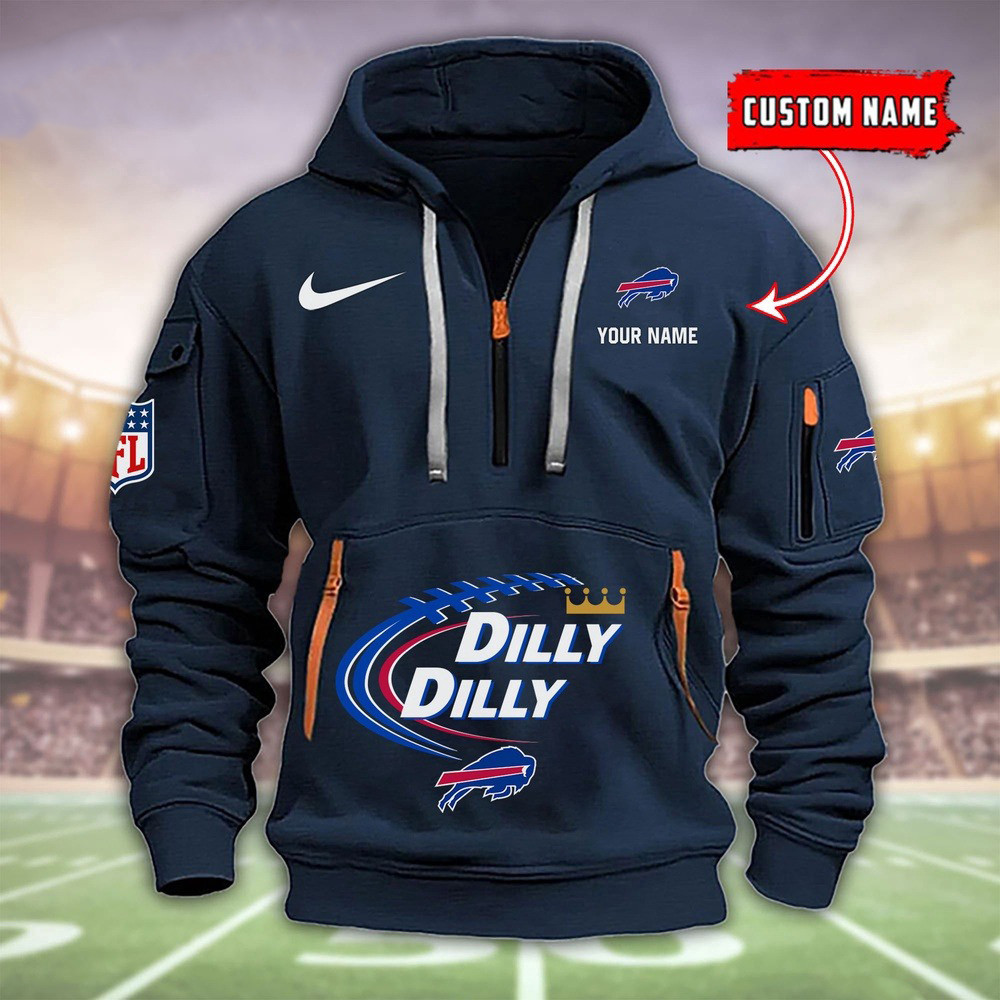 Custom NFL Buffalo Bills Dilly Dilly Football Quarter Zip Hoodie For Buffalo Bills Fans