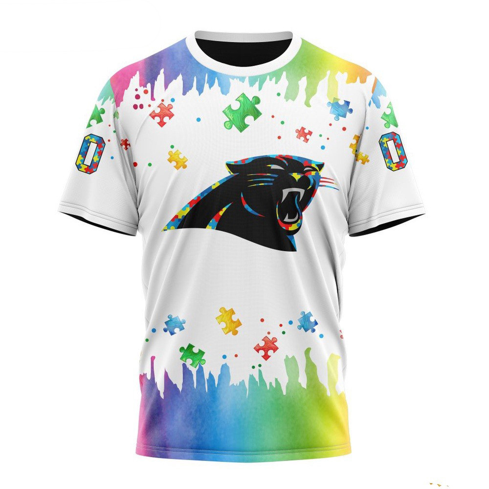 Custom NFL Carolina Panthers Autism Awareness Design T-Shirt Unique Gifts For Football Fans
