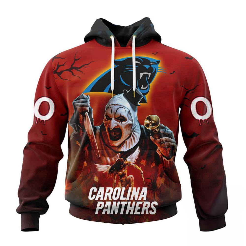 Custom NFL Carolina Panthers Horror Terrifier Ghoulish Valak Halloween Football Hoodie Fan Gifts