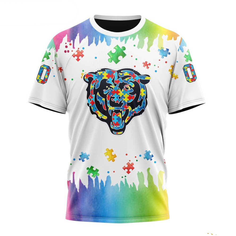 Custom NFL Chicago Bears Shirt Special Autism Awareness Design T-Shirt Football Lovers Gifts