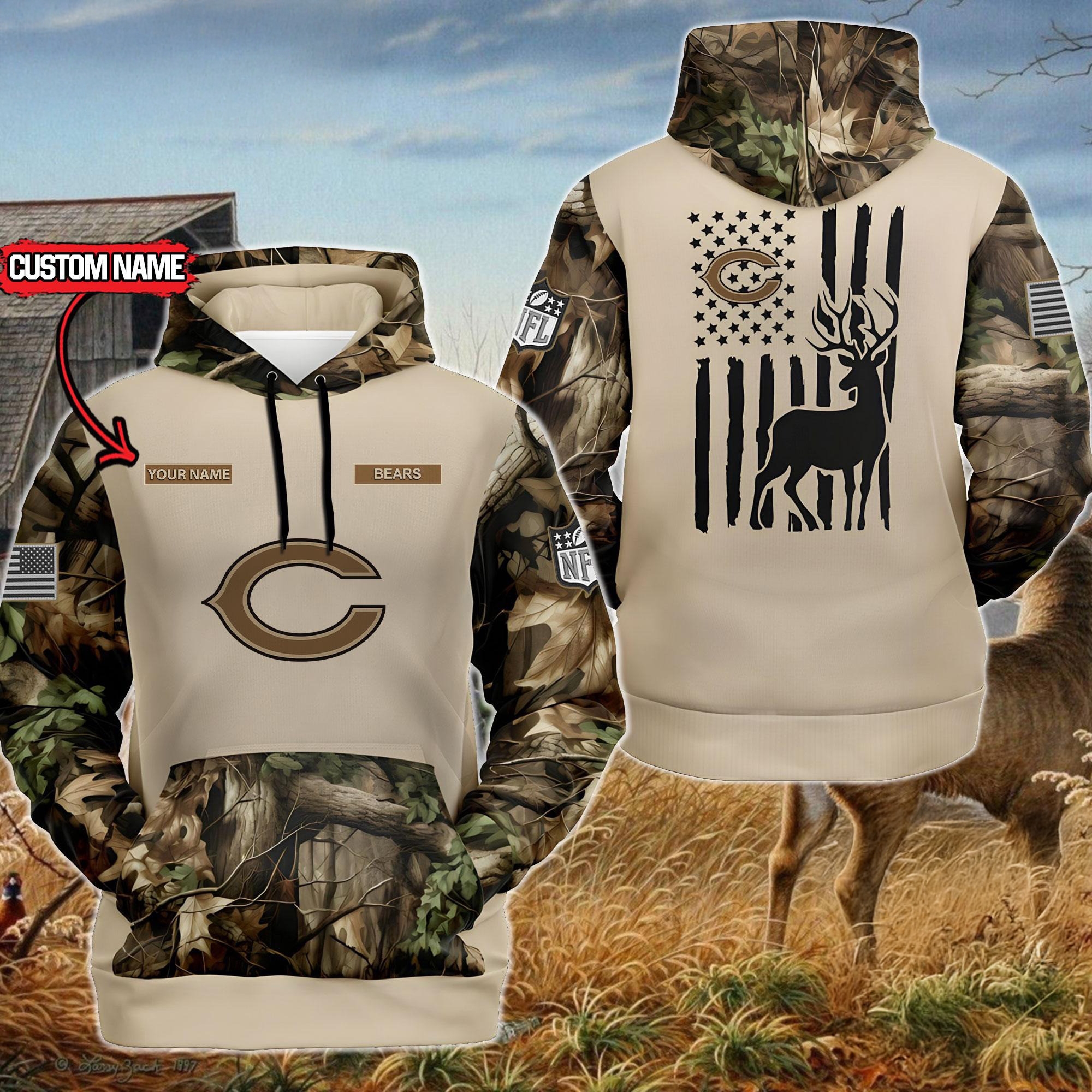 Custom NFL Chicago Bears Special Deer Hunting Hoodie Best Gift For Football Lovers