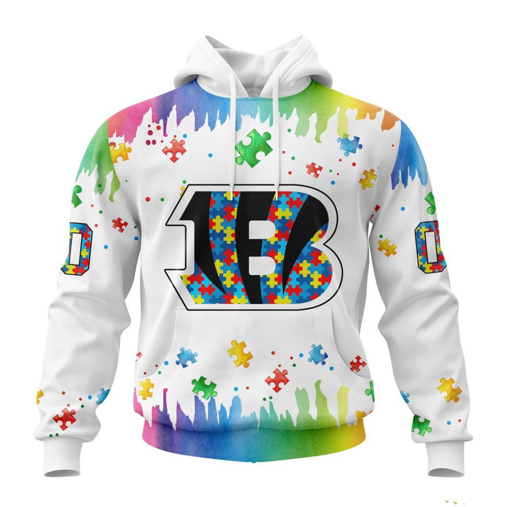 Custom NFL Cincinnati Bengals Autism Awareness Design 3D Hoodie Presents For Football Fans