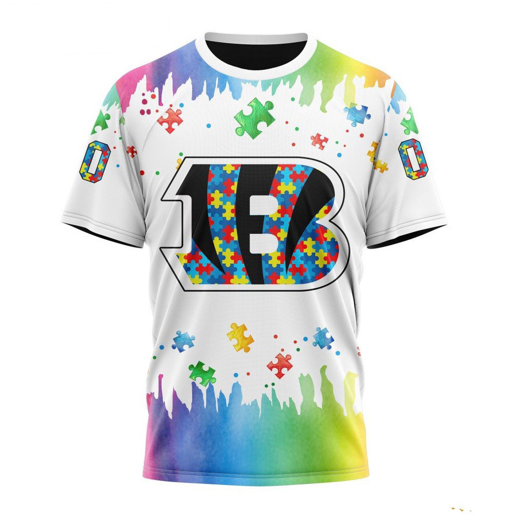 Custom NFL Cincinnati Bengals Autism Awareness Design 3D T-Shirt Presents For Football Fans