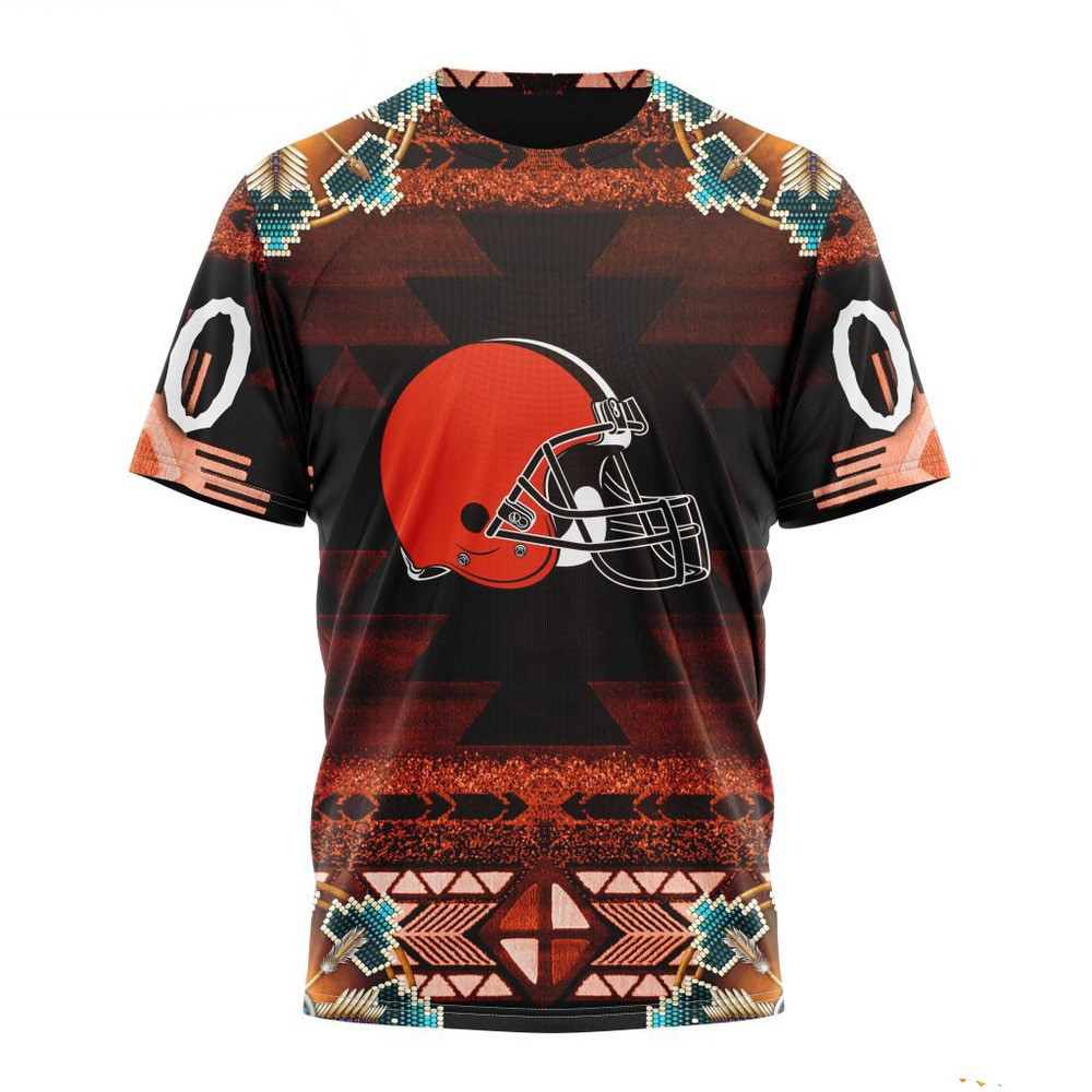 Custom NFL Cleveland Browns T-Shirt With Native Pattern Unique Gifts For Football Fans
