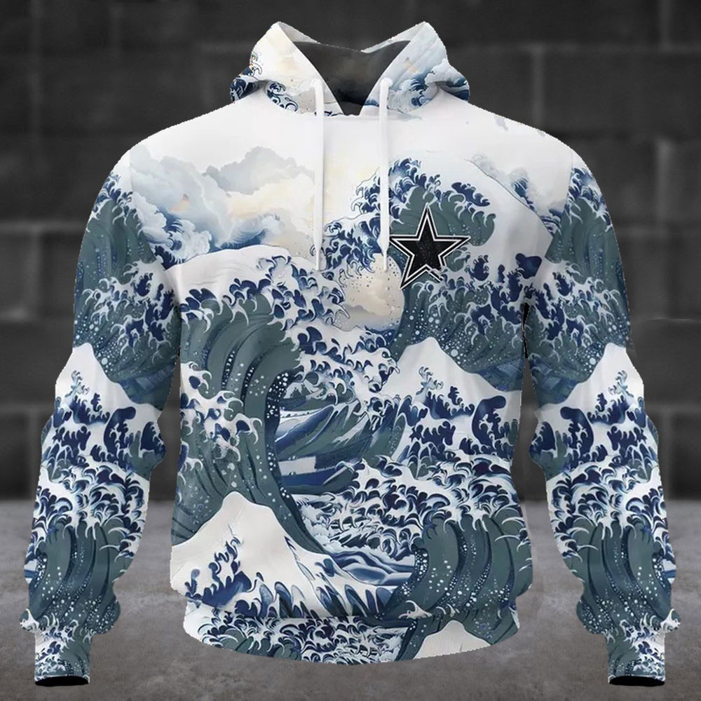 Custom NFL Dallas Cowboys Football Great Wave Hoodie Unique Gifts For Football Lovers