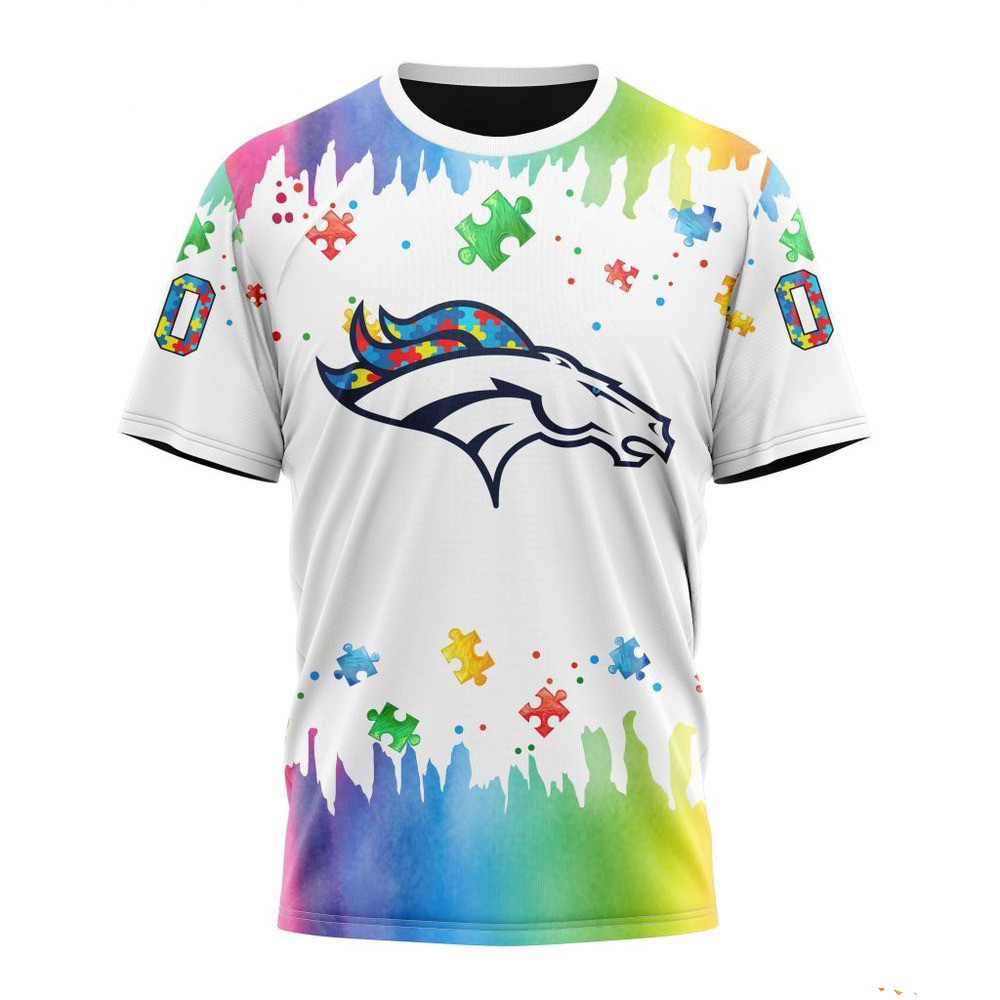 Custom NFL Denver Broncos Autism Awareness Design T-Shirt Presents For Football Fans
