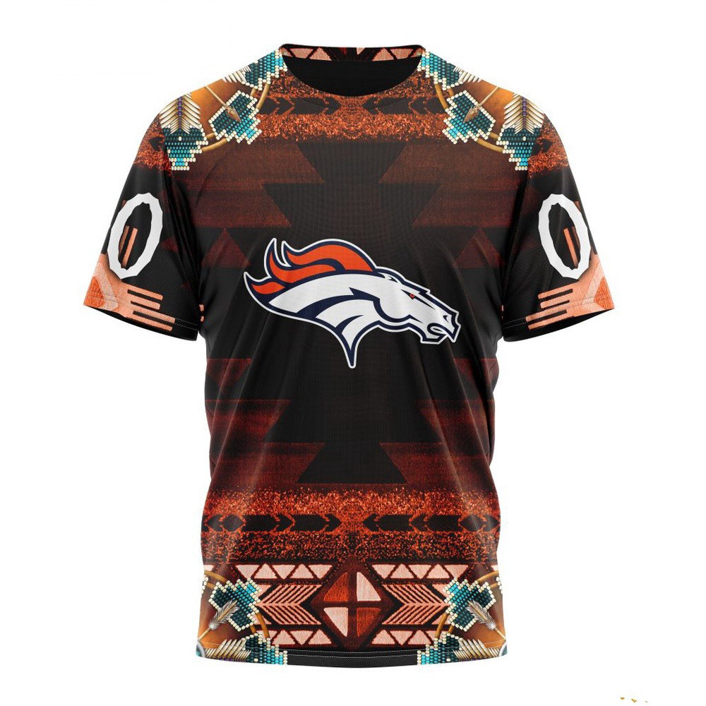 Custom NFL Denver Broncos Native Costume Design T-Shirt Presents For Football Fans