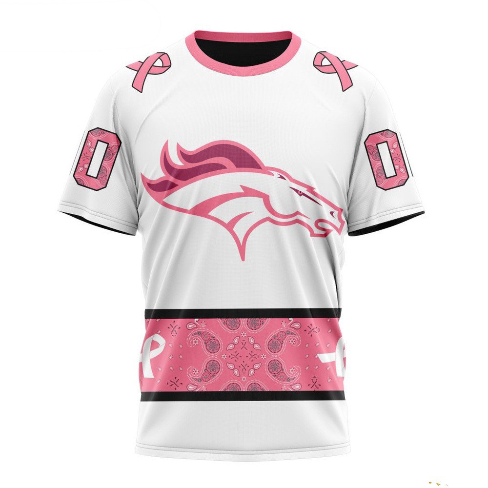Custom NFL Denver Broncos Pink Design Fight Breast Cancer T-Shirt Football Fan Gift Ideas