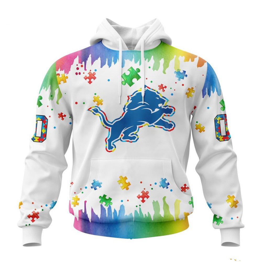 Custom NFL Detroit Lions Autism Awareness Design 3D Hoodie Gifts For Football Fan