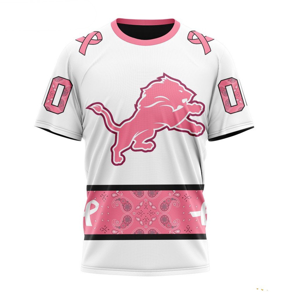 Custom NFL Detroit Lions Pink Design Fight Breast Cancer T-Shirt Gifts For Football Fan
