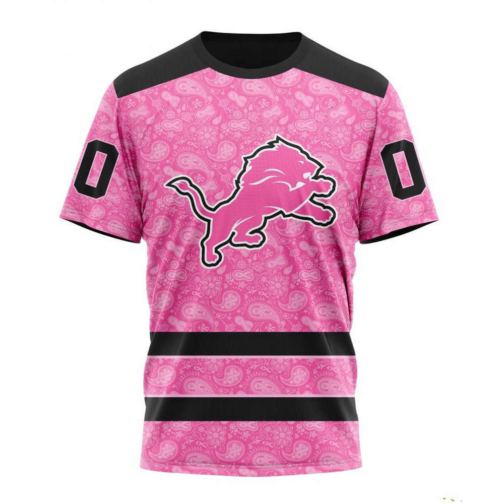 Custom NFL Detroit Lions Pink Design Fight Breast Cancer T-Shirt Presents For Football Fans