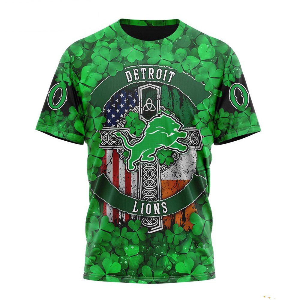 Custom NFL Detroit Lions St Patrick's Day Design T-Shirt Best Gifts For NFL Fans
