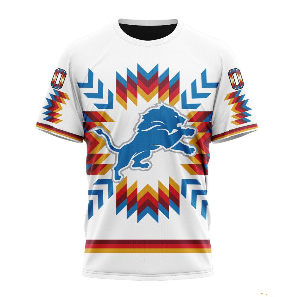 Custom NFL Detroit Lions T-Shirt With Native Pattern Football Themed Gifts