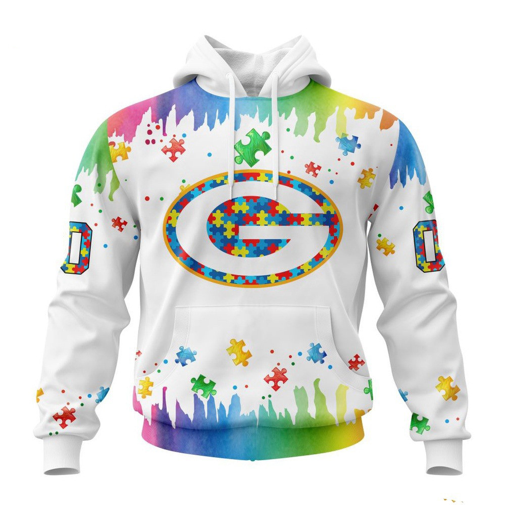 Custom NFL Green Bay Packers Autism Awareness 3D Hoodie Gift Ideas For Football Lovers