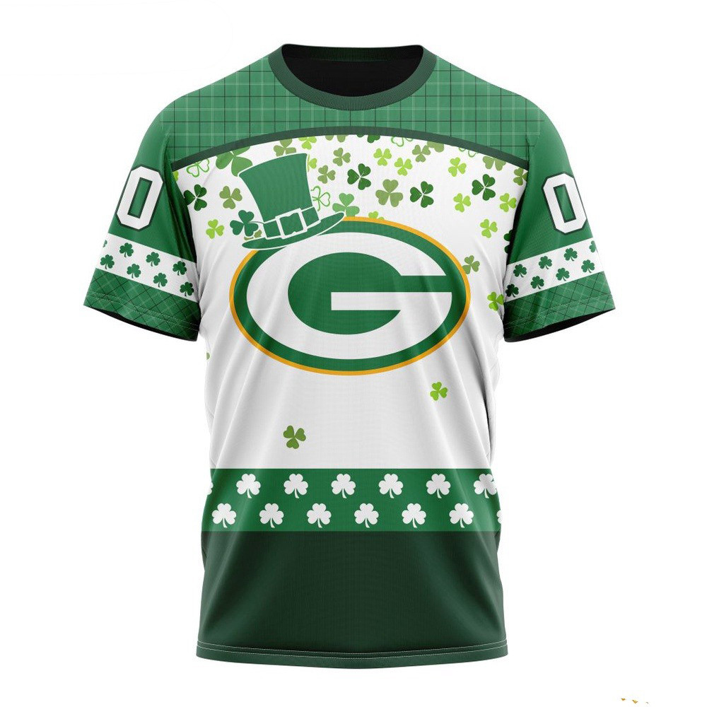 Custom NFL Green Bay Packers T-Shirt For St Patrick's Day Football Themed Gifts