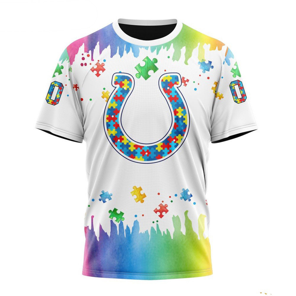 Custom NFL Indianapolis Colts Autism Awareness Design 3D T-Shirt Presents For Football Fans